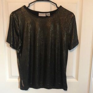 JACLYN SMITH Vintage Black & Gold Shimmer Metallic Short Sleeve Shirt Medium